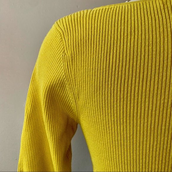 Anthropologie Citron Yellow Sweetheart Neckline Knit Long Sleeve Sweater size L - Picture 10 of 16